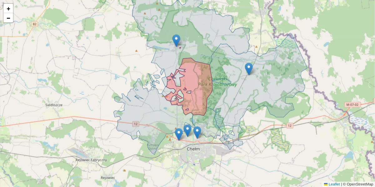 Szczegółowa mapa kodu pocztowego 22-106 z granicami, sąsiednimi kodami pocztowymi i urzędami pocztowymi