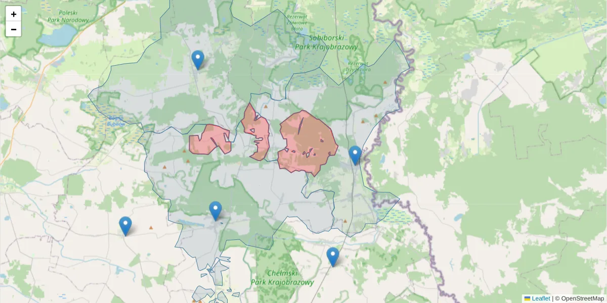 Szczegółowa mapa kodu pocztowego 22-108 z granicami, sąsiednimi kodami pocztowymi i urzędami pocztowymi