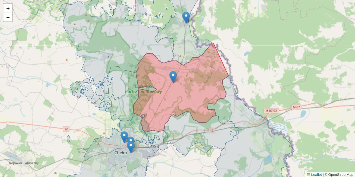 Szczegółowa mapa kodu pocztowego 22-110 z granicami, sąsiednimi kodami pocztowymi i urzędami pocztowymi