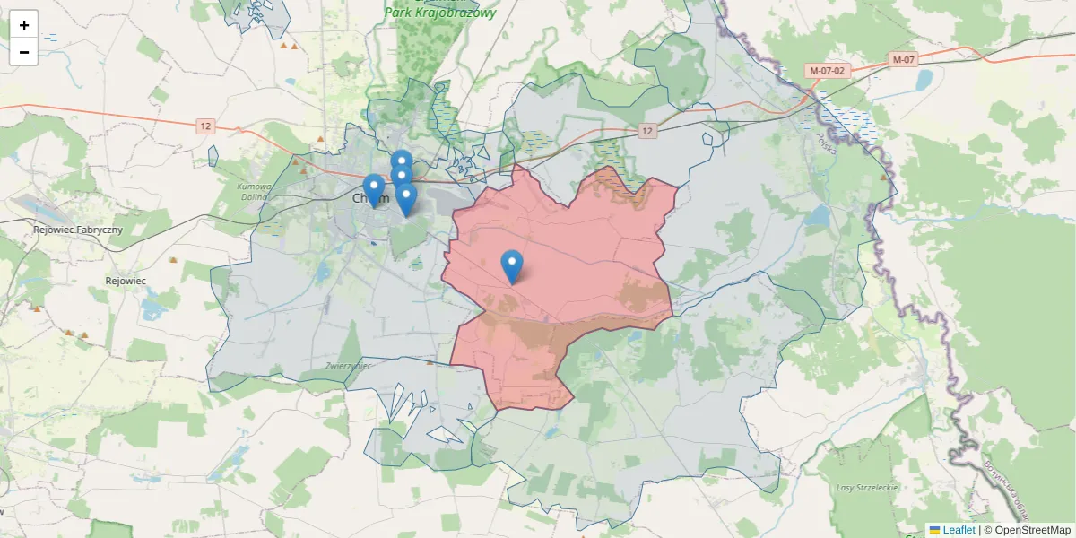 Szczegółowa mapa kodu pocztowego 22-113 z granicami, sąsiednimi kodami pocztowymi i urzędami pocztowymi