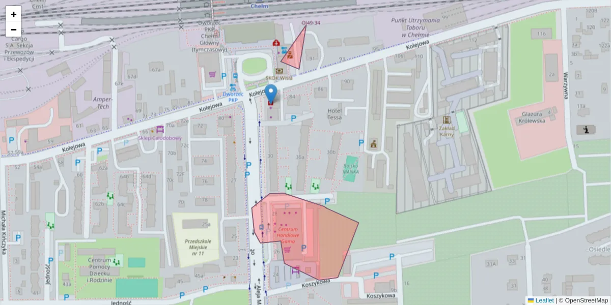 Szczegółowa mapa kodu pocztowego 22-117 z granicami, sąsiednimi kodami pocztowymi i urzędami pocztowymi