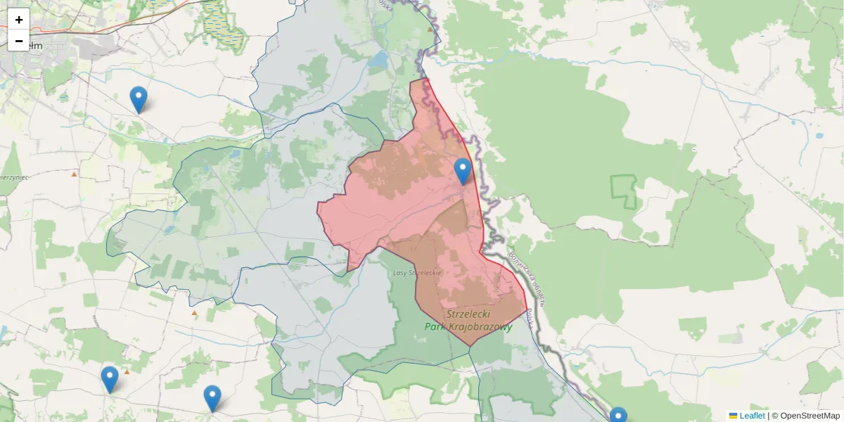 Szczegółowa mapa kodu pocztowego 22-145 z granicami, sąsiednimi kodami pocztowymi i urzędami pocztowymi