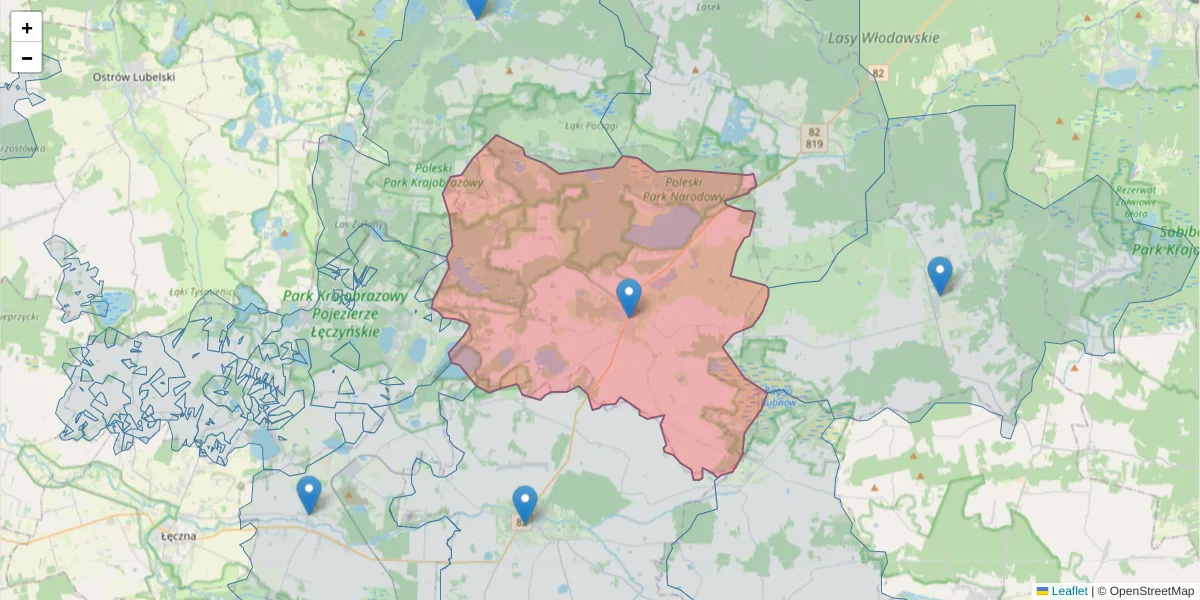 Szczegółowa mapa kodu pocztowego 22-234 z granicami, sąsiednimi kodami pocztowymi i urzędami pocztowymi