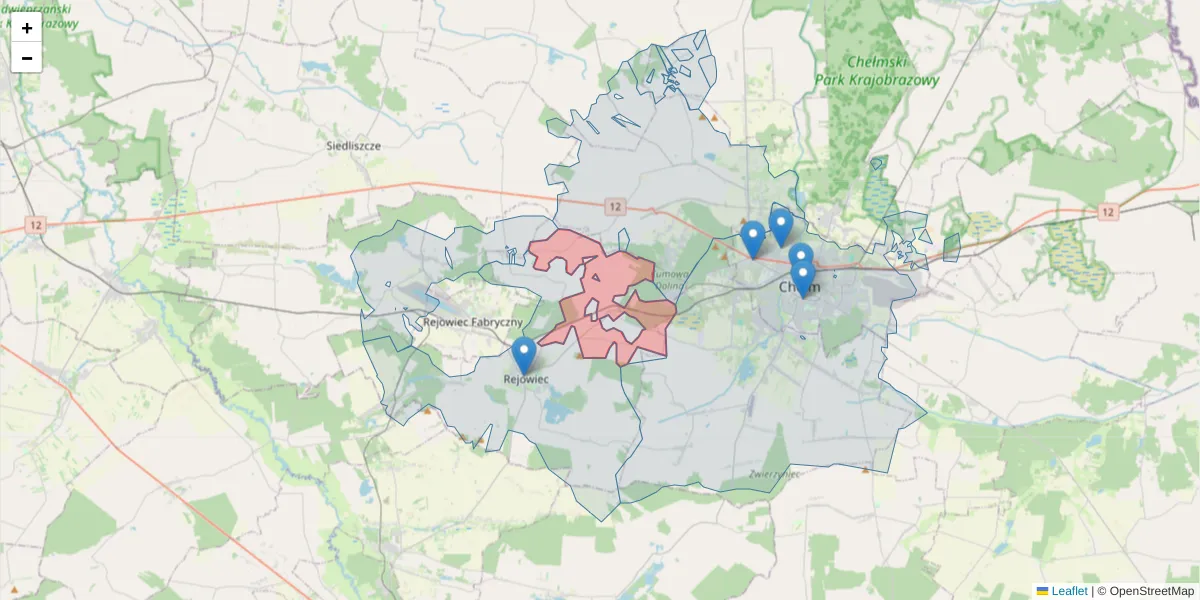 Szczegółowa mapa kodu pocztowego 22-363 z granicami, sąsiednimi kodami pocztowymi i urzędami pocztowymi