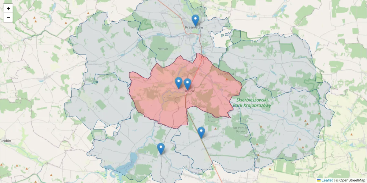 Szczegółowa mapa kodu pocztowego 22-375 z granicami, sąsiednimi kodami pocztowymi i urzędami pocztowymi