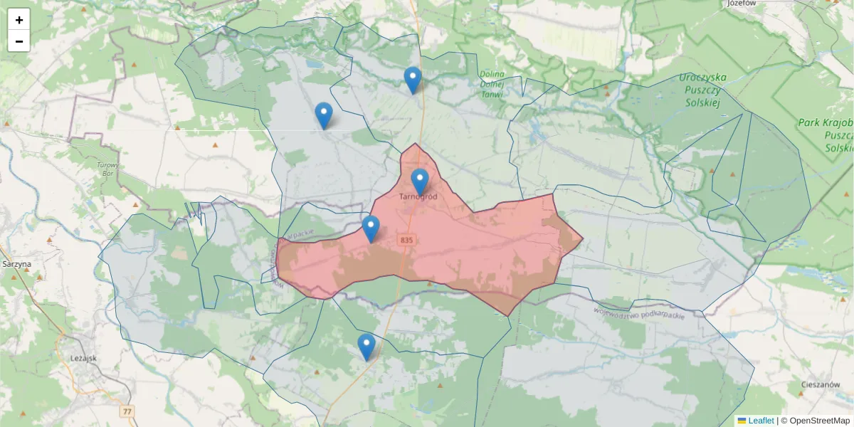 Szczegółowa mapa kodu pocztowego 23-420 z granicami, sąsiednimi kodami pocztowymi i urzędami pocztowymi