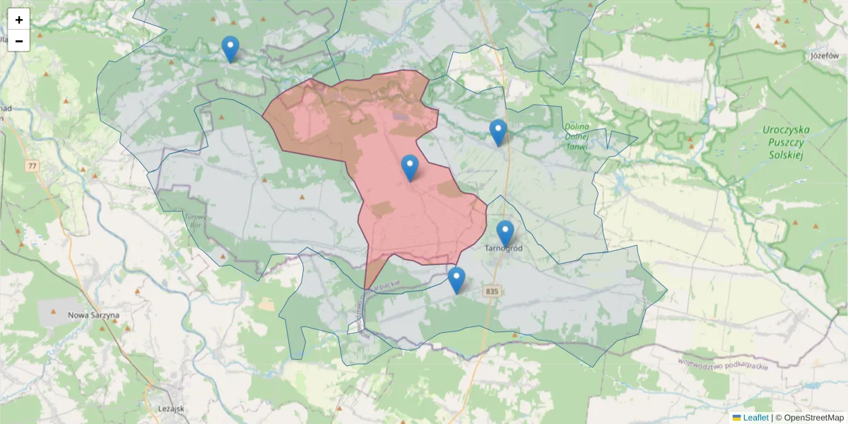 Szczegółowa mapa kodu pocztowego 23-425 z granicami, sąsiednimi kodami pocztowymi i urzędami pocztowymi
