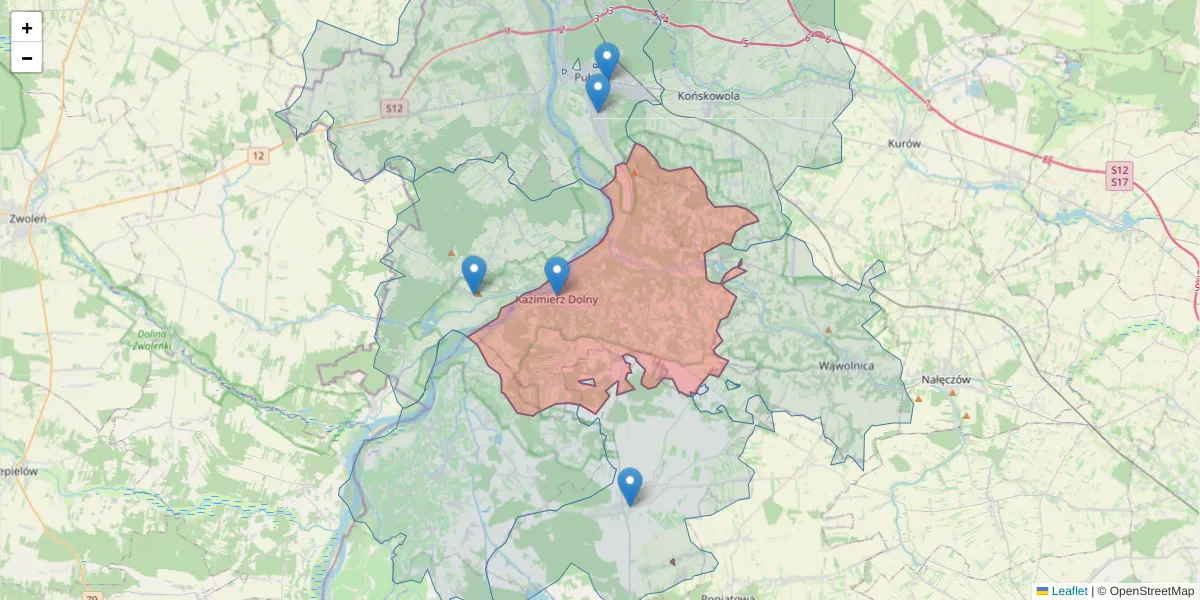 Szczegółowa mapa kodu pocztowego 24-120 z granicami, sąsiednimi kodami pocztowymi i urzędami pocztowymi