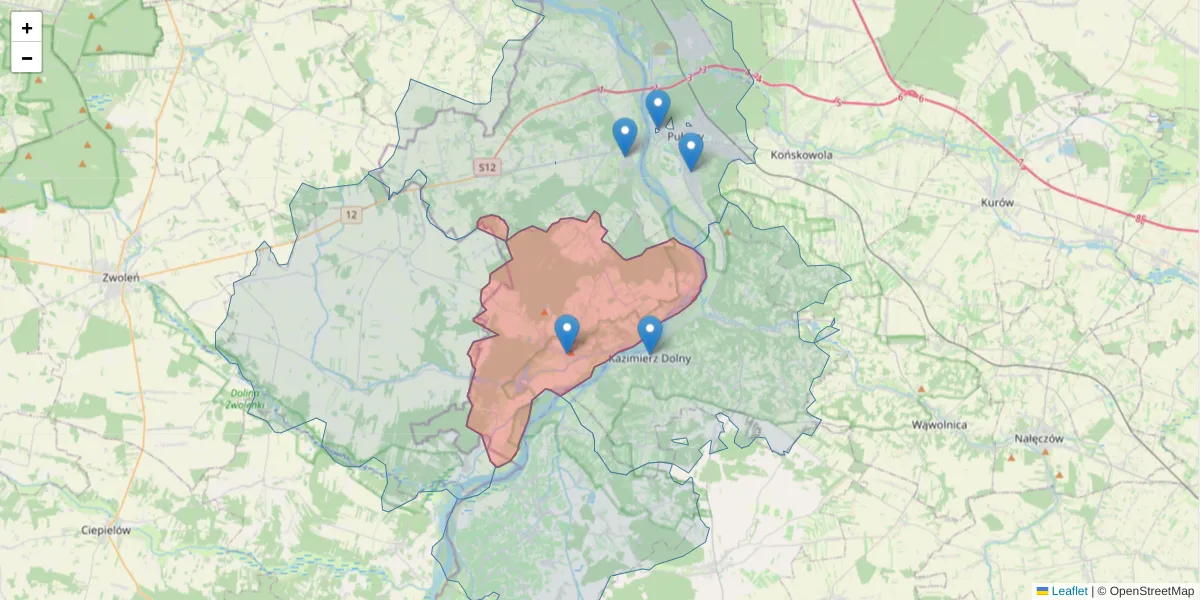Szczegółowa mapa kodu pocztowego 24-123 z granicami, sąsiednimi kodami pocztowymi i urzędami pocztowymi