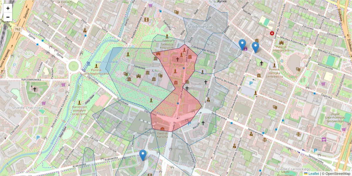Szczegółowa mapa kodu pocztowego 25-025 z granicami, sąsiednimi kodami pocztowymi i urzędami pocztowymi