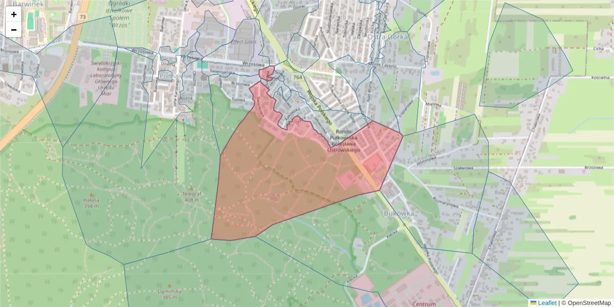 Szczegółowa mapa kodu pocztowego 25-208 z granicami, sąsiednimi kodami pocztowymi i urzędami pocztowymi