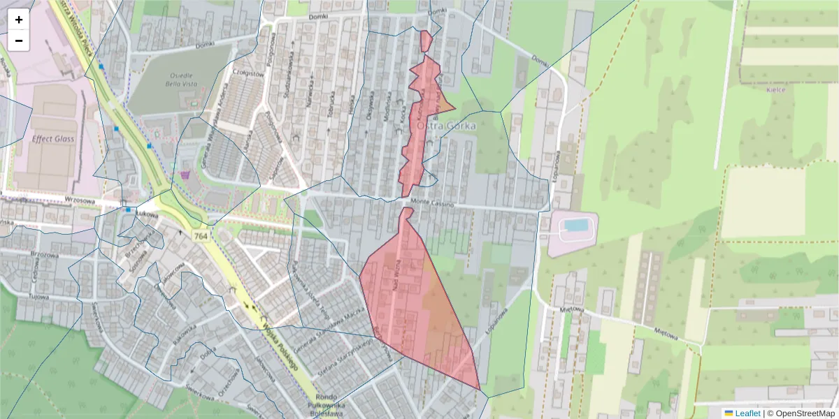 Szczegółowa mapa kodu pocztowego 25-218 z granicami, sąsiednimi kodami pocztowymi i urzędami pocztowymi