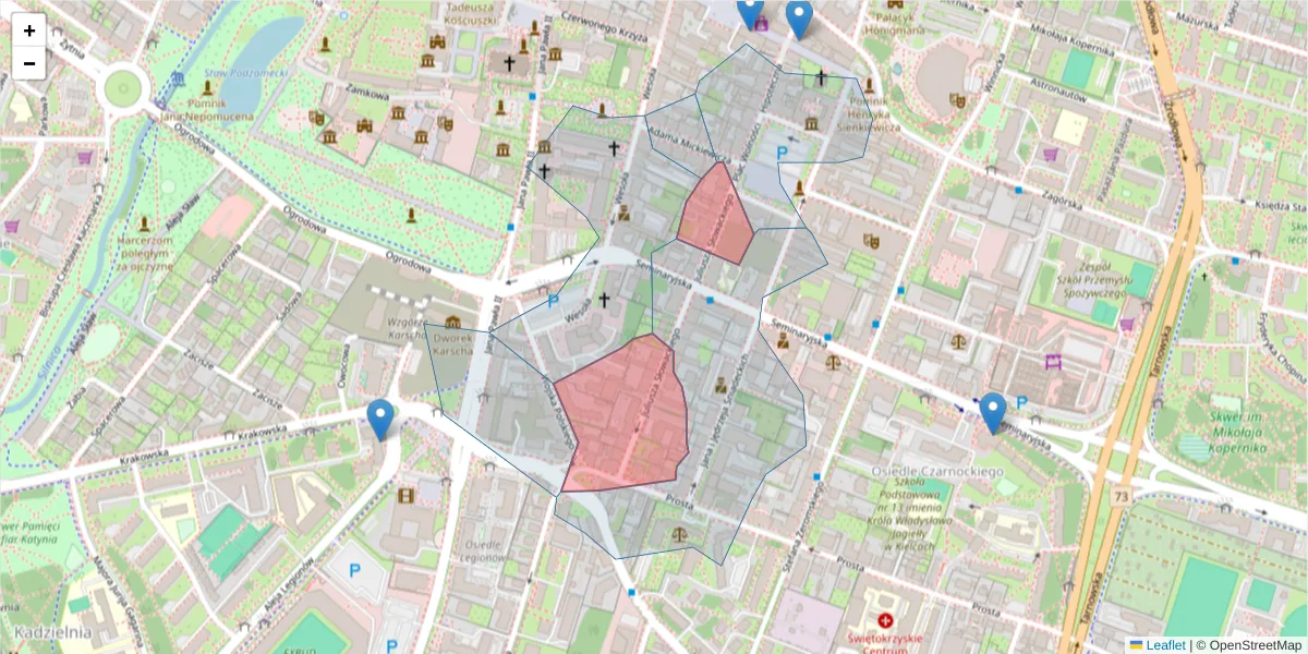 Szczegółowa mapa kodu pocztowego 25-365 z granicami, sąsiednimi kodami pocztowymi i urzędami pocztowymi
