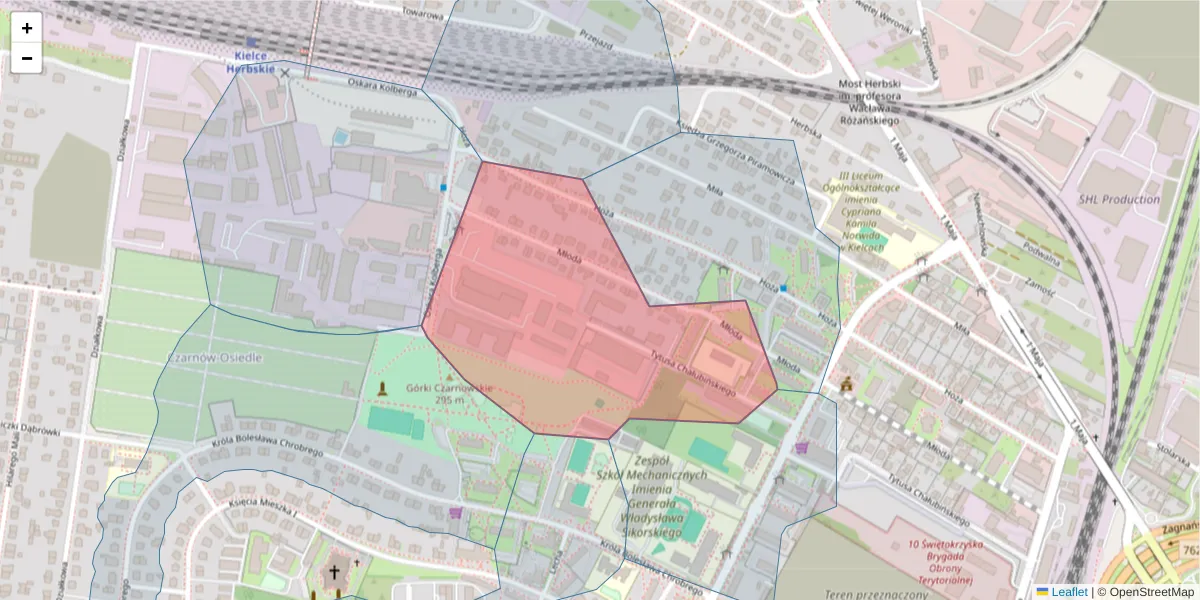 Szczegółowa mapa kodu pocztowego 25-619 z granicami, sąsiednimi kodami pocztowymi i urzędami pocztowymi