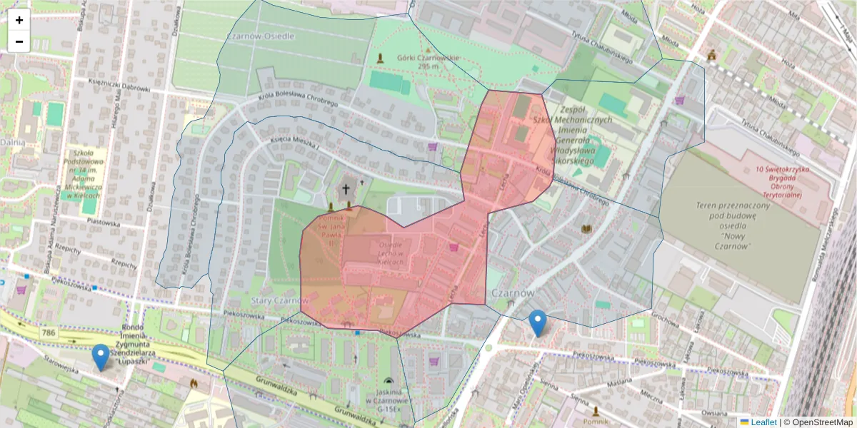 Szczegółowa mapa kodu pocztowego 25-622 z granicami, sąsiednimi kodami pocztowymi i urzędami pocztowymi