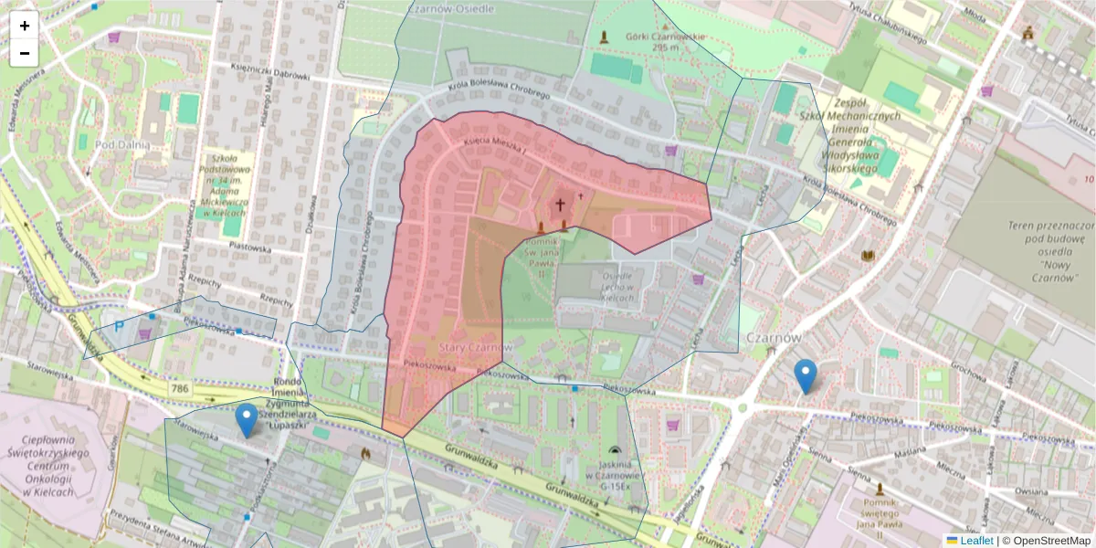 Szczegółowa mapa kodu pocztowego 25-624 z granicami, sąsiednimi kodami pocztowymi i urzędami pocztowymi