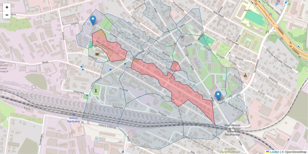Szczegółowa mapa kodu pocztowego 25-652 z granicami, sąsiednimi kodami pocztowymi i urzędami pocztowymi