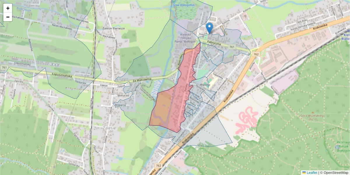 Szczegółowa mapa kodu pocztowego 25-811 z granicami, sąsiednimi kodami pocztowymi i urzędami pocztowymi