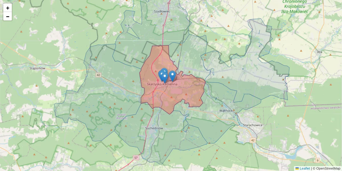 Szczegółowa mapa kodu pocztowego 26-110 z granicami, sąsiednimi kodami pocztowymi i urzędami pocztowymi