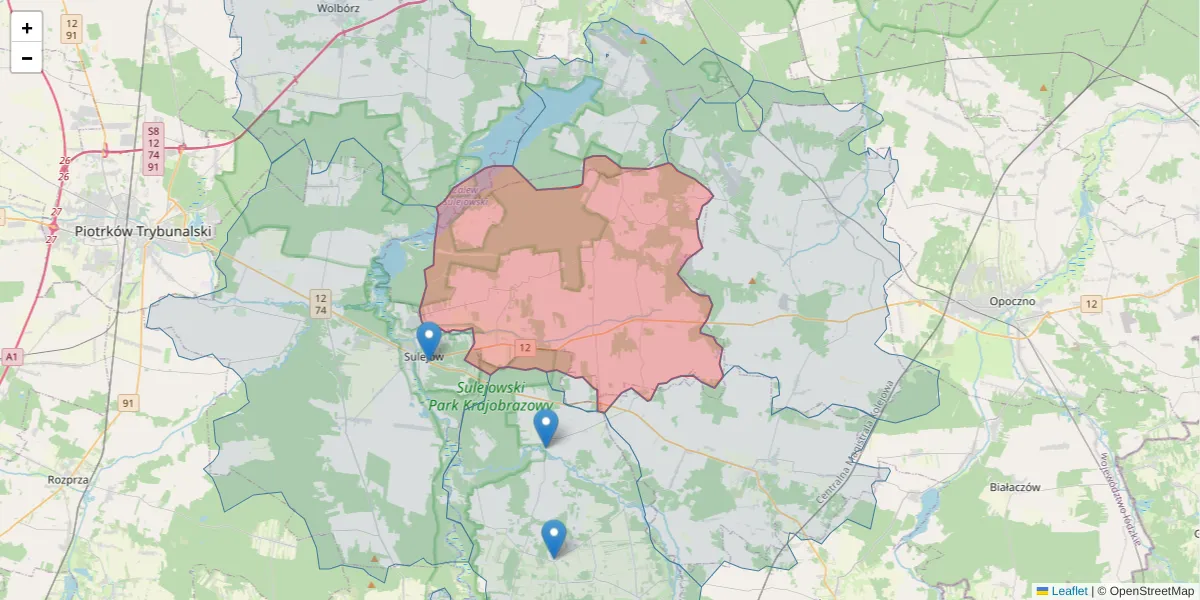 Szczegółowa mapa kodu pocztowego 26-341 z granicami, sąsiednimi kodami pocztowymi i urzędami pocztowymi