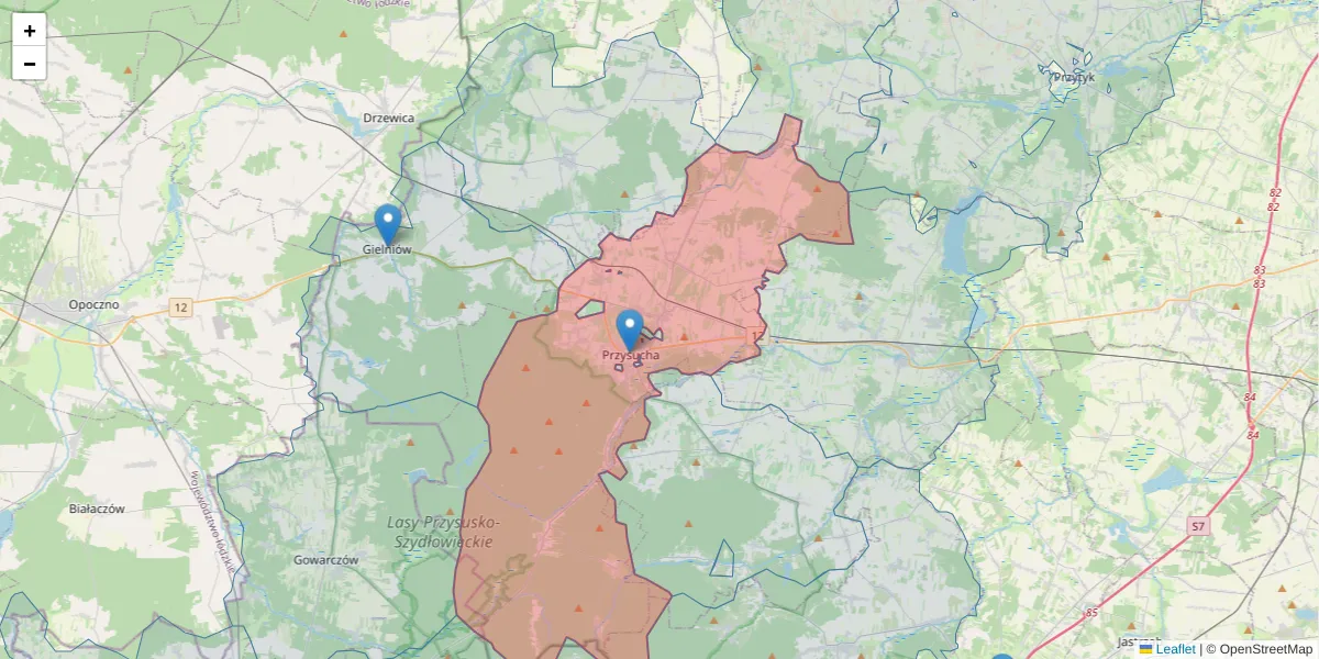 Szczegółowa mapa kodu pocztowego 26-400 z granicami, sąsiednimi kodami pocztowymi i urzędami pocztowymi