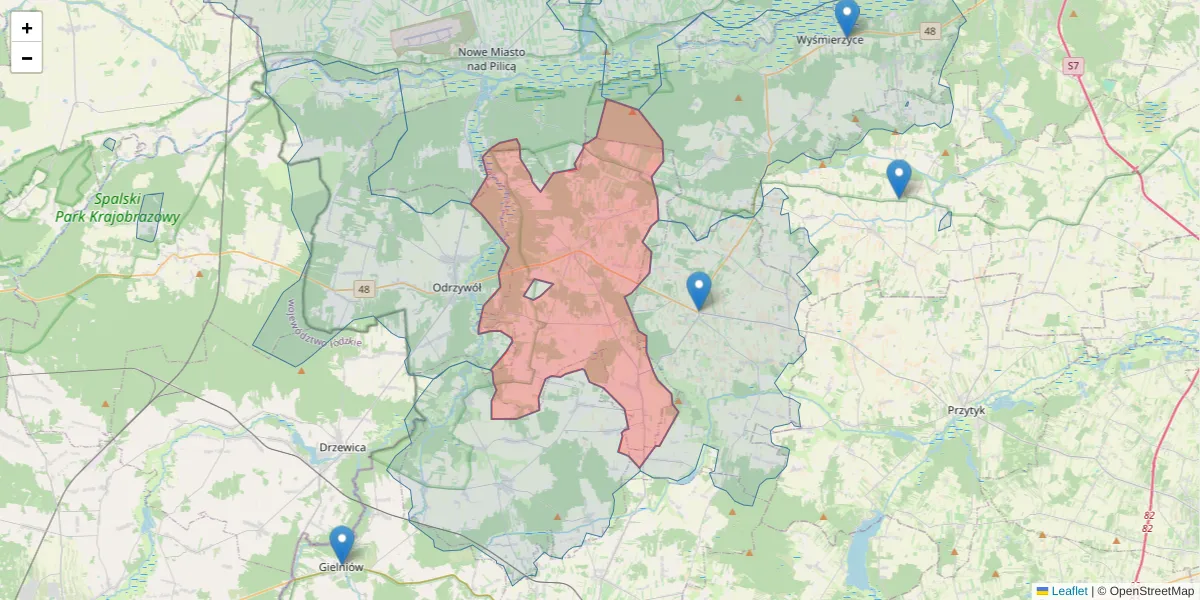 Szczegółowa mapa kodu pocztowego 26-415 z granicami, sąsiednimi kodami pocztowymi i urzędami pocztowymi
