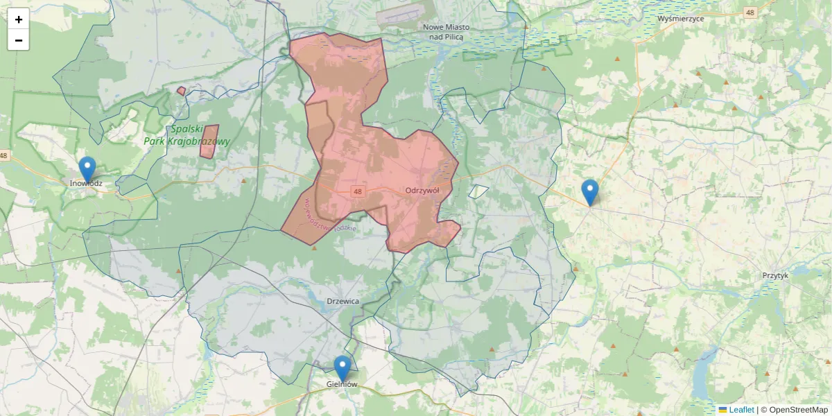 Szczegółowa mapa kodu pocztowego 26-425 z granicami, sąsiednimi kodami pocztowymi i urzędami pocztowymi