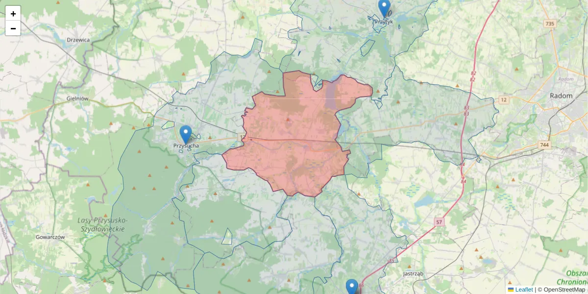 Szczegółowa mapa kodu pocztowego 26-432 z granicami, sąsiednimi kodami pocztowymi i urzędami pocztowymi