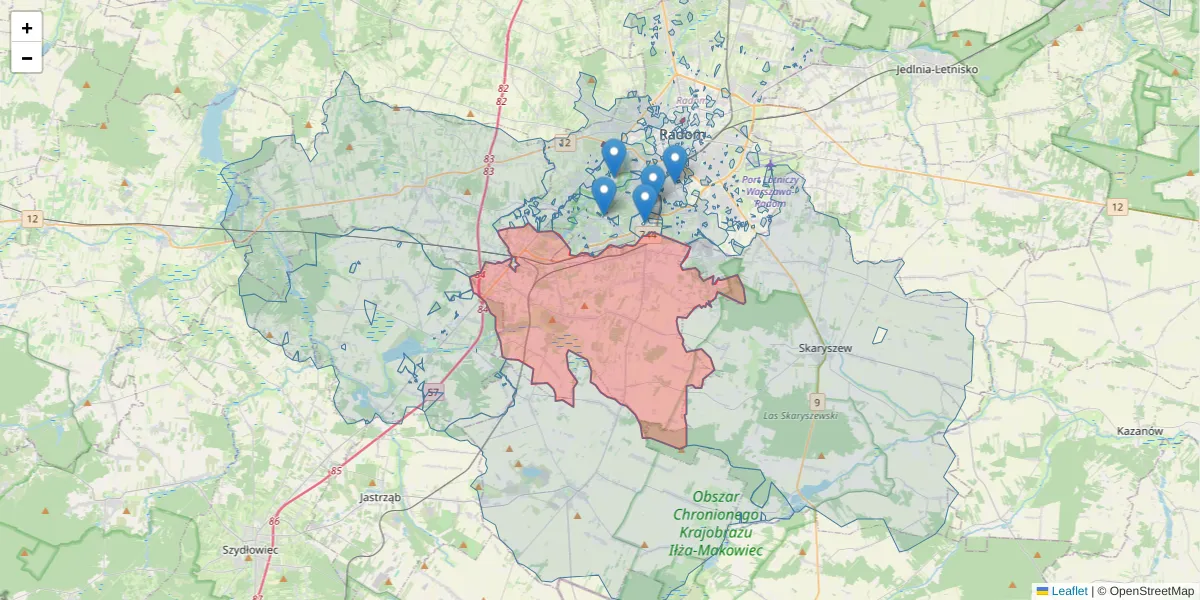 Szczegółowa mapa kodu pocztowego 26-624 z granicami, sąsiednimi kodami pocztowymi i urzędami pocztowymi