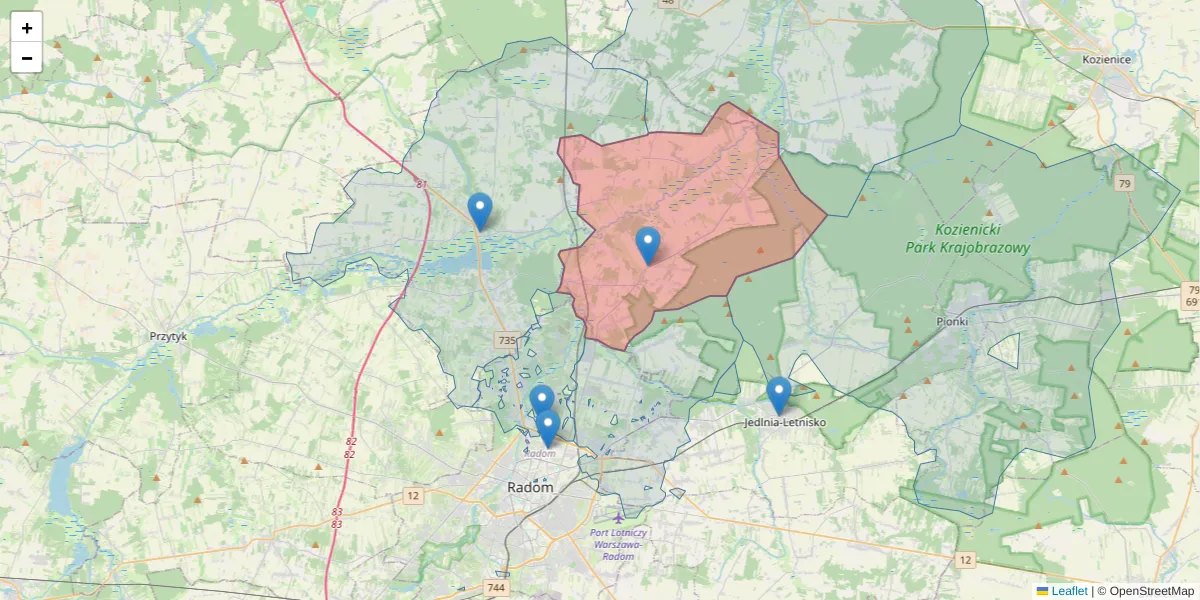 Szczegółowa mapa kodu pocztowego 26-631 z granicami, sąsiednimi kodami pocztowymi i urzędami pocztowymi