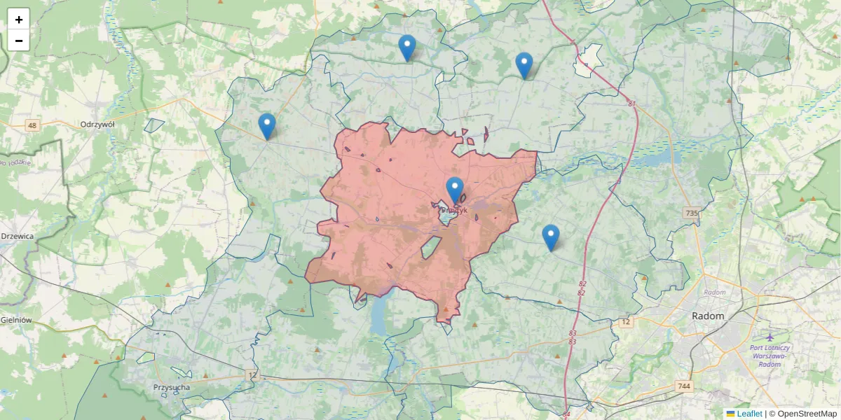 Szczegółowa mapa kodu pocztowego 26-650 z granicami, sąsiednimi kodami pocztowymi i urzędami pocztowymi