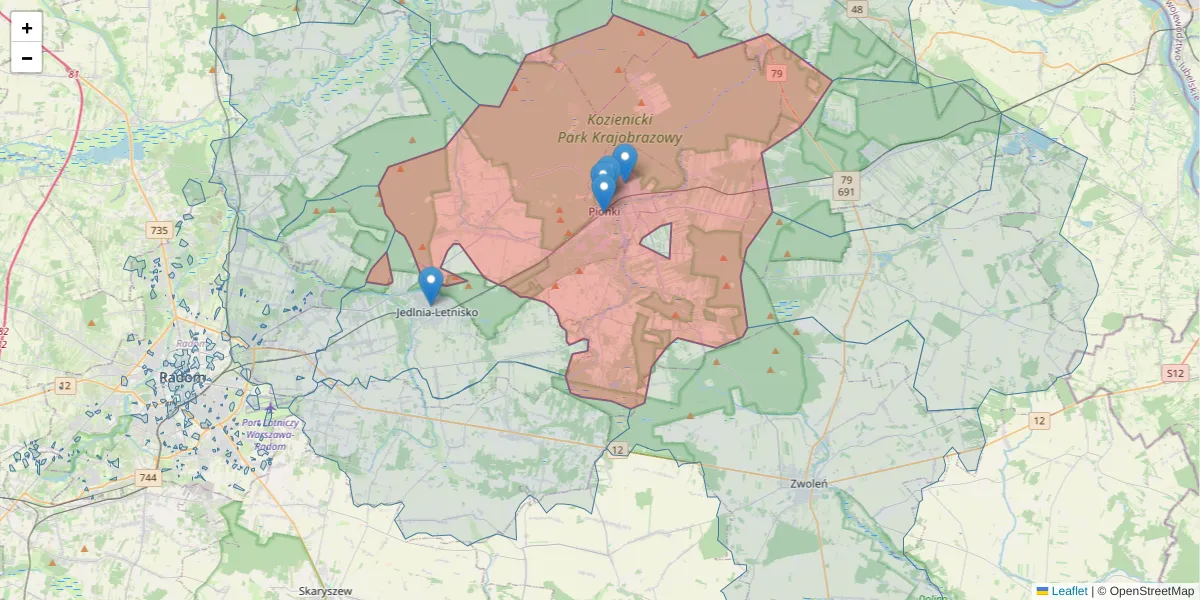 Szczegółowa mapa kodu pocztowego 26-670 z granicami, sąsiednimi kodami pocztowymi i urzędami pocztowymi