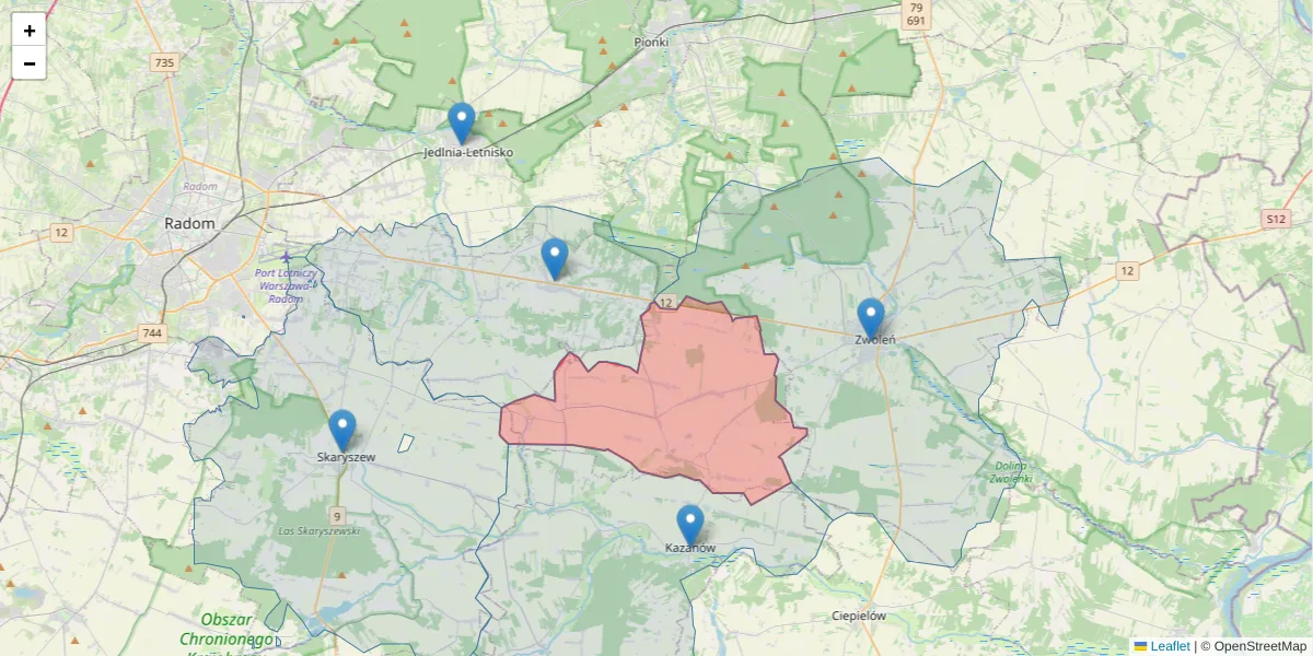 Szczegółowa mapa kodu pocztowego 26-706 z granicami, sąsiednimi kodami pocztowymi i urzędami pocztowymi