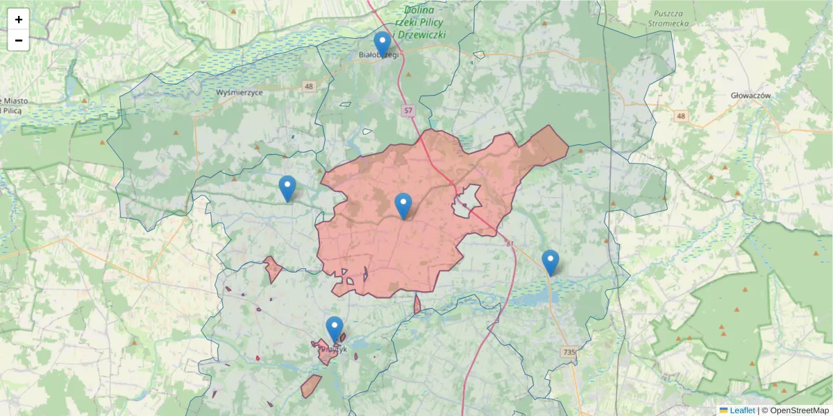 Szczegółowa mapa kodu pocztowego 26-806 z granicami, sąsiednimi kodami pocztowymi i urzędami pocztowymi