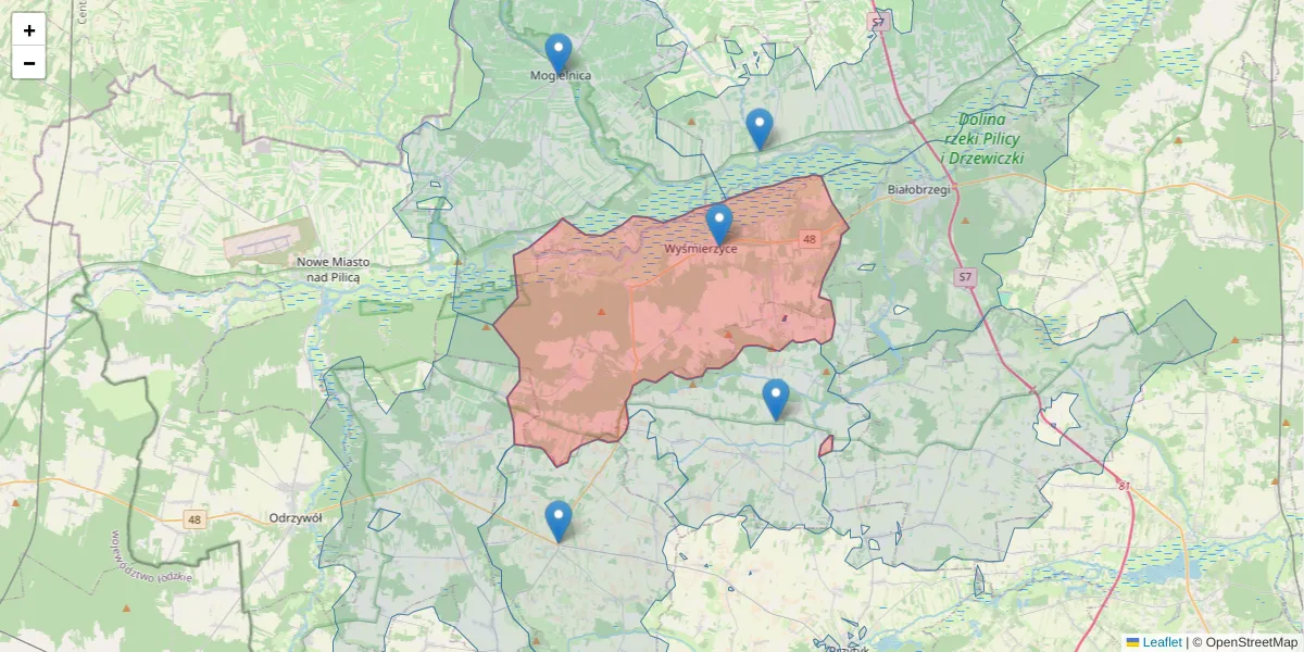 Szczegółowa mapa kodu pocztowego 26-811 z granicami, sąsiednimi kodami pocztowymi i urzędami pocztowymi