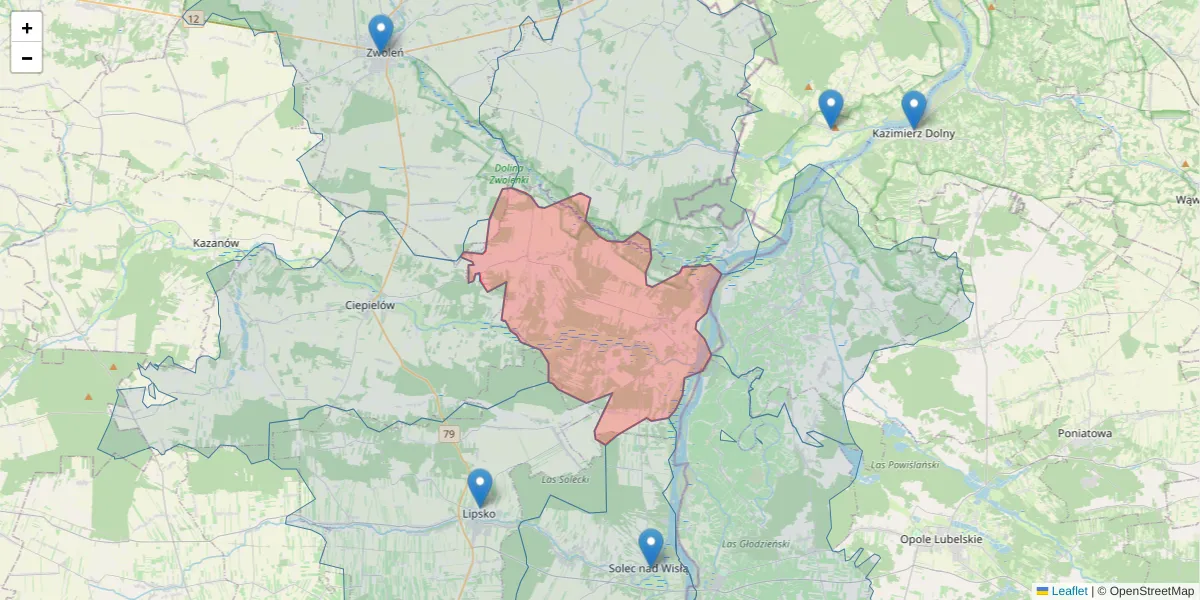 Szczegółowa mapa kodu pocztowego 27-312 z granicami, sąsiednimi kodami pocztowymi i urzędami pocztowymi