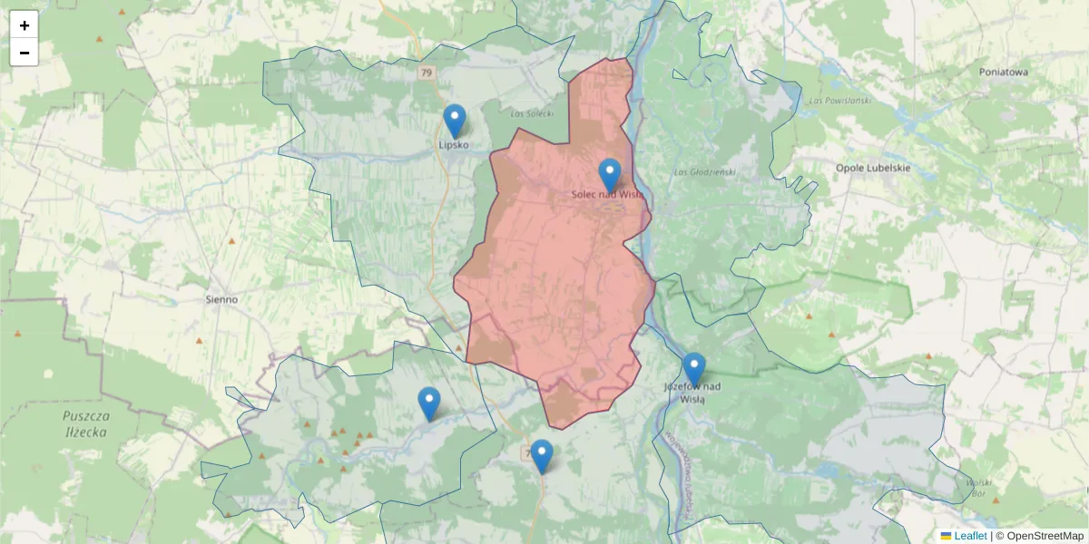 Szczegółowa mapa kodu pocztowego 27-320 z granicami, sąsiednimi kodami pocztowymi i urzędami pocztowymi