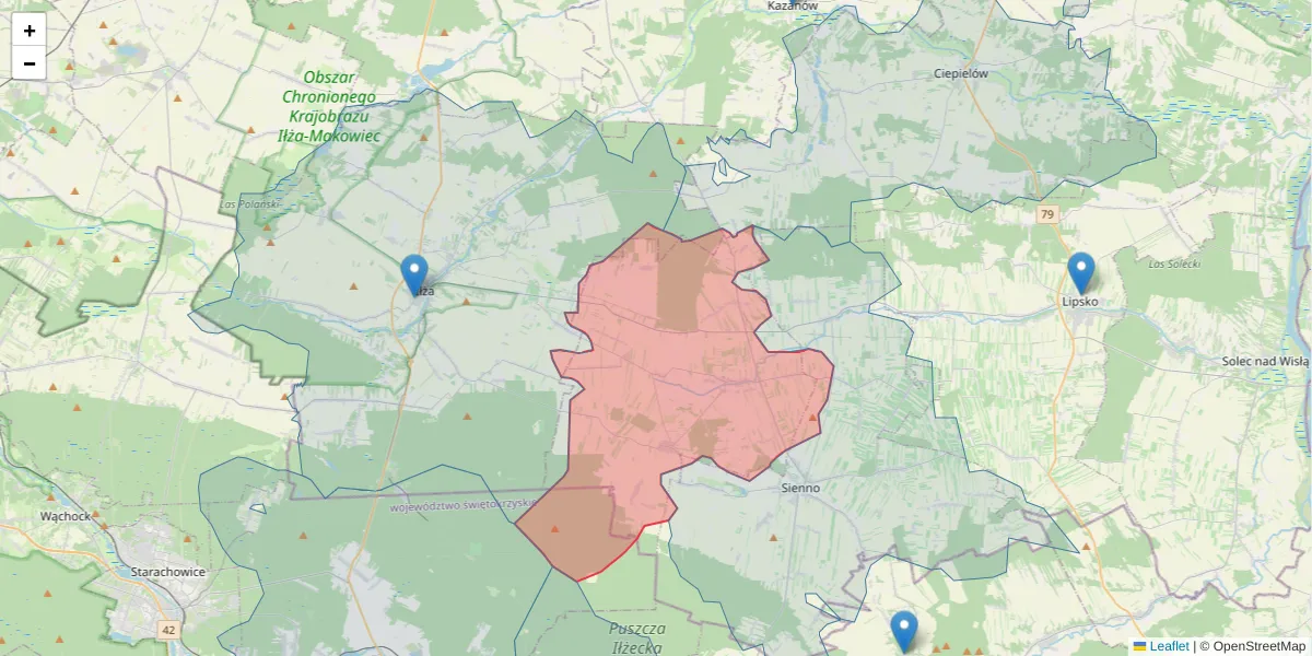 Szczegółowa mapa kodu pocztowego 27-353 z granicami, sąsiednimi kodami pocztowymi i urzędami pocztowymi