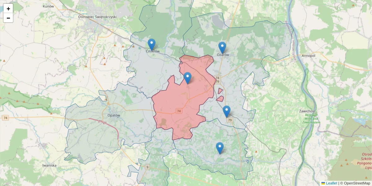 Szczegółowa mapa kodu pocztowego 27-532 z granicami, sąsiednimi kodami pocztowymi i urzędami pocztowymi