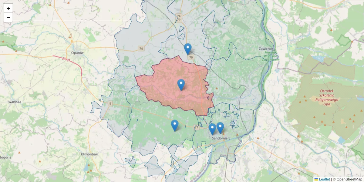 Szczegółowa mapa kodu pocztowego 27-612 z granicami, sąsiednimi kodami pocztowymi i urzędami pocztowymi