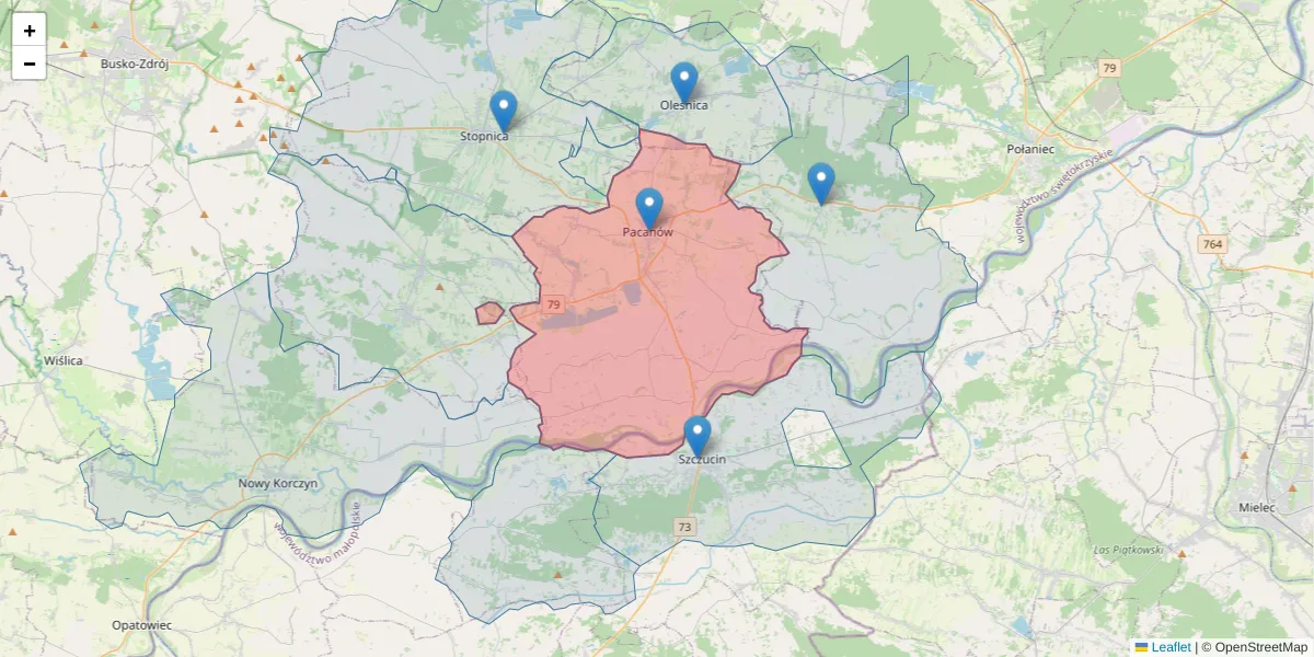 Szczegółowa mapa kodu pocztowego 28-133 z granicami, sąsiednimi kodami pocztowymi i urzędami pocztowymi