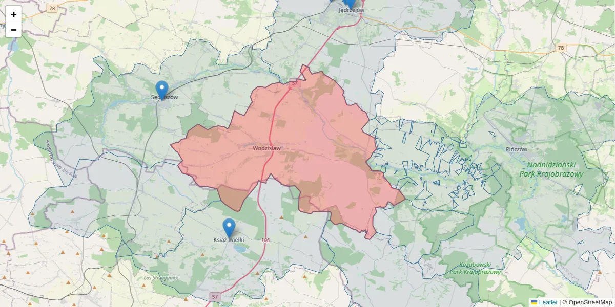 Szczegółowa mapa kodu pocztowego 28-330 z granicami, sąsiednimi kodami pocztowymi i urzędami pocztowymi