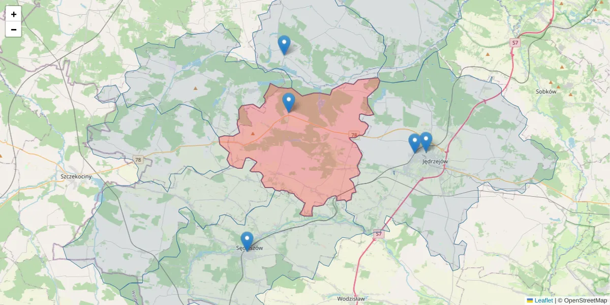 Szczegółowa mapa kodu pocztowego 28-362 z granicami, sąsiednimi kodami pocztowymi i urzędami pocztowymi