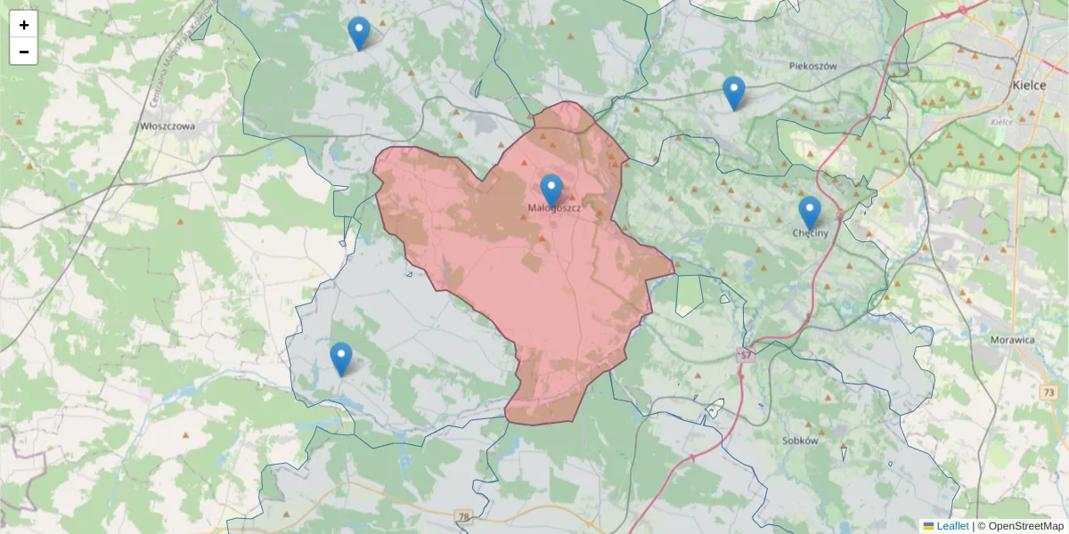 Szczegółowa mapa kodu pocztowego 28-366 z granicami, sąsiednimi kodami pocztowymi i urzędami pocztowymi
