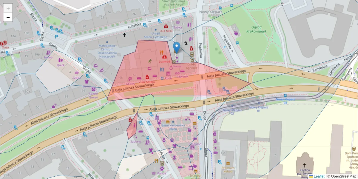 Szczegółowa mapa kodu pocztowego 30-004 z granicami, sąsiednimi kodami pocztowymi i urzędami pocztowymi