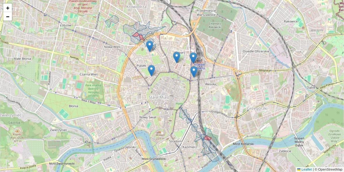 Szczegółowa mapa kodu pocztowego 30-036 z granicami, sąsiednimi kodami pocztowymi i urzędami pocztowymi