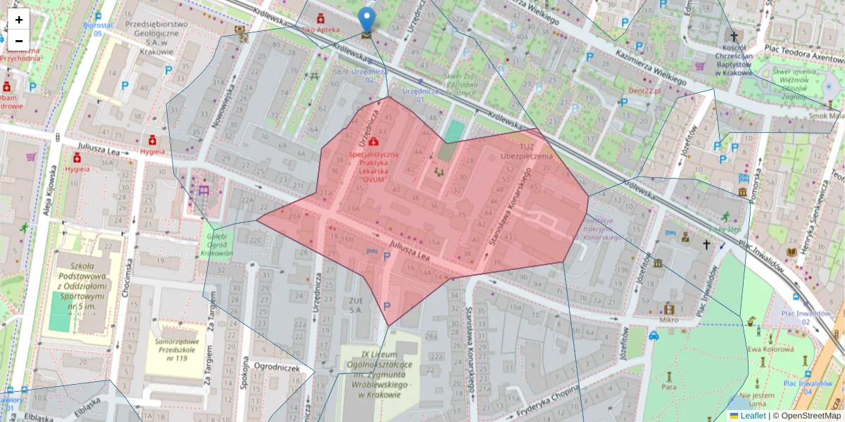 Szczegółowa mapa kodu pocztowego 30-048 z granicami, sąsiednimi kodami pocztowymi i urzędami pocztowymi