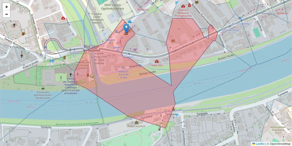 Szczegółowa mapa kodu pocztowego 30-114 z granicami, sąsiednimi kodami pocztowymi i urzędami pocztowymi