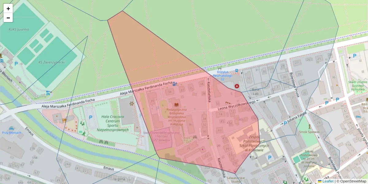 Szczegółowa mapa kodu pocztowego 30-116 z granicami, sąsiednimi kodami pocztowymi i urzędami pocztowymi