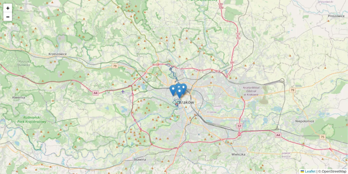 Szczegółowa mapa kodu pocztowego 30-119 z granicami, sąsiednimi kodami pocztowymi i urzędami pocztowymi
